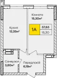 1-кімнатна  37.63м² номер - 222 зображення з ЖК Синергія Київ