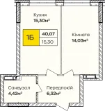 1-кімнатна  40.07м² номер - 212 зображення з ЖК Синергія Київ