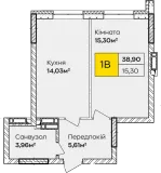1-кімнатна  38.9м² номер - 224 зображення з ЖК Синергія Київ