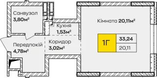 1-кімнатна  33.24м² номер - 149 зображення з ЖК Синергія Київ