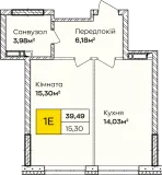 1-кімнатна  39.49м² номер - 218 зображення з ЖК Синергія Київ