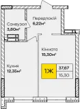 1-кімнатна  37.67м² номер - 120 зображення з ЖК Синергія Київ