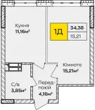 1-кімнатна  33.9м² номер - 63 зображення з ЖК Синергія Київ