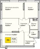 3-кімнатна  70.68м² номер - 221 зображення з ЖК Синергія Київ