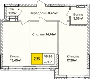 2-кімнатна  56.3м² номер - 140 зображення з ЖК Синергія Київ