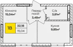 1-кімнатна  32м² номер - 237 зображення з ЖК Синергія Київ