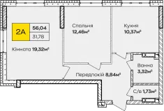 2-кімнатна  54.5м² номер - 193 зображення з ЖК Синергія Київ