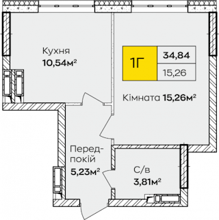 1-кімнатна  34.84м² номер - 233 зображення з ЖК Синергія Київ