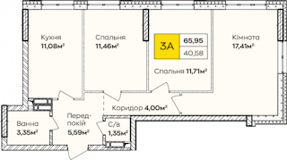 3-кімнатна  65.95м² номер - 186 зображення з ЖК Синергія Київ