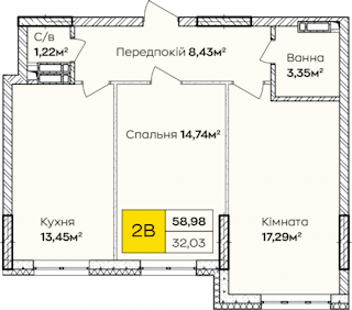 2-кімнатна  58.98м² номер - 140 зображення з ЖК Синергія Київ