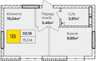 1-кімнатна  32.18м² номер - 177 зображення з ЖК Синергія Київ