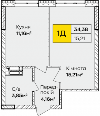 1-кімнатна  34.38м² номер - 99 зображення з ЖК Синергія Київ