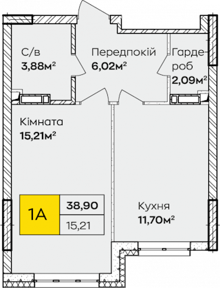 1-кімнатна  38.9м² номер - 215 зображення з ЖК Синергія Київ
