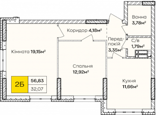 2-кімнатна  56.83м² номер - 240 зображення з ЖК Синергія Київ
